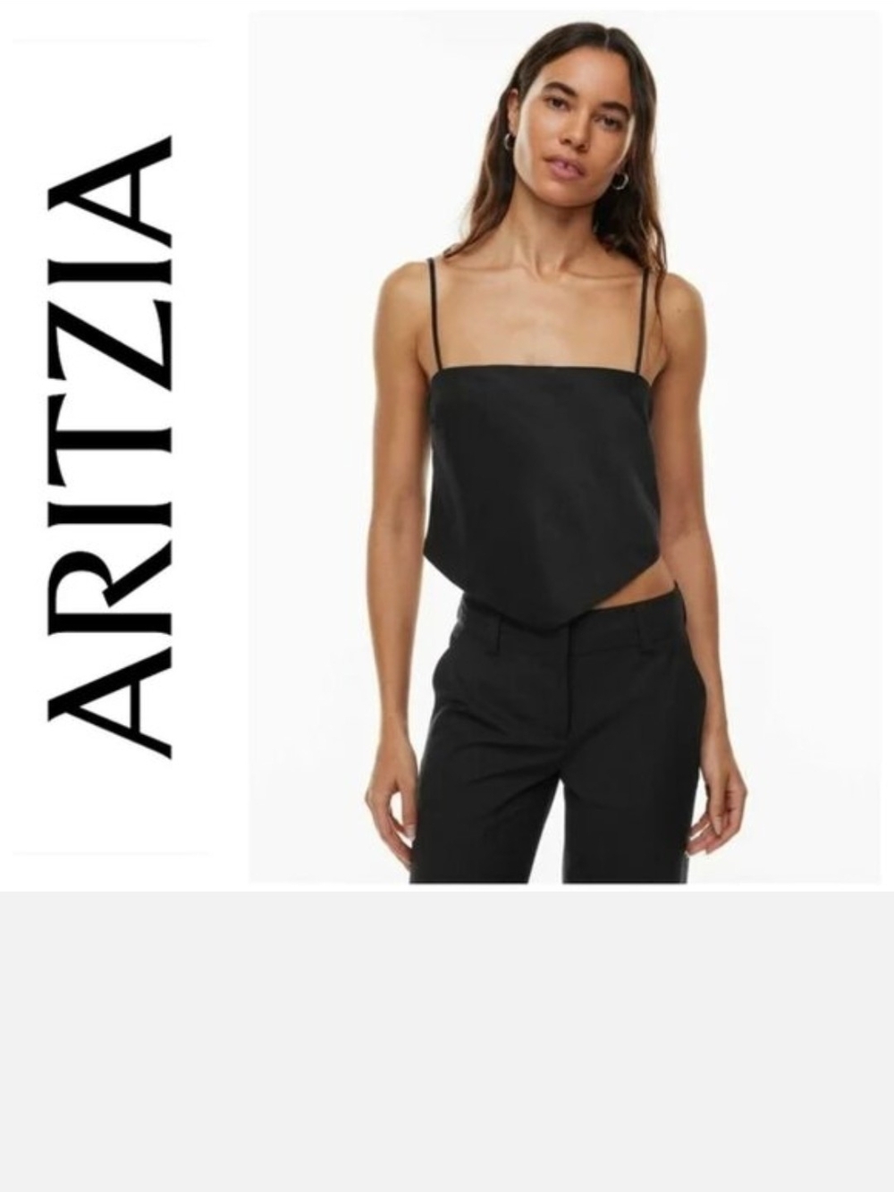 Aritzia Black Satin Handkerchief-Hem Camisole Top